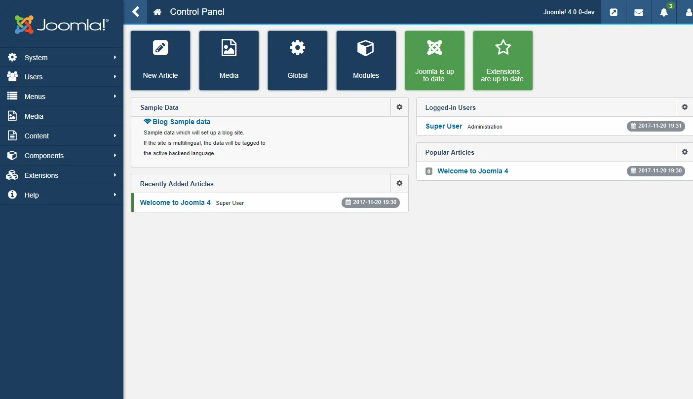 joomla 4 dashboard